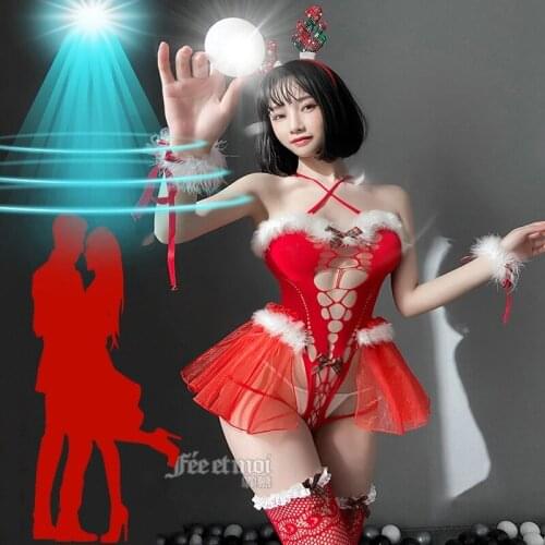 Merry Christmas Gift Lingerie Lace Seductive Sexy Underwear Antlers Hat Bodysuit Fishnet Stockings 18+ Sex Toy For Women Couples