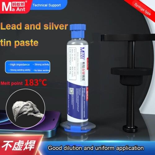 MaAnt Syringe Liquid Flux Solder Paste Leaded Stencil With Silver Welding Tool 183℃ Tin Solder Paste For Cell Phone CPU Repair