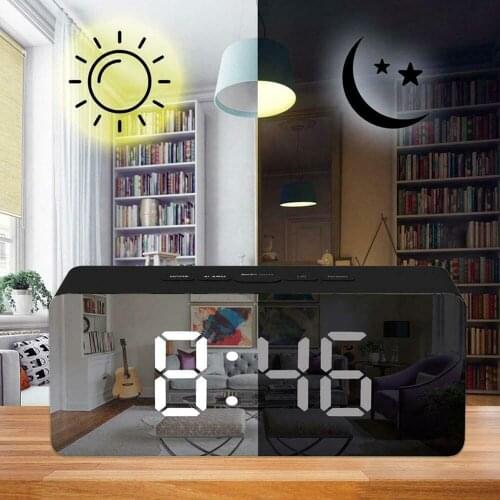 LED Digital Mirror Alarm Clock Night Lights Wall Clock With Date Thermometer USB Black and White Colors Optional