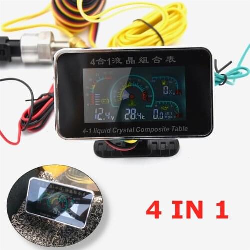 12V Universal 4in1 LCD Car Digital ALARM Gauge Voltmeter Oil Pressure Fuel Water Temp with cable Car Replacement Parts