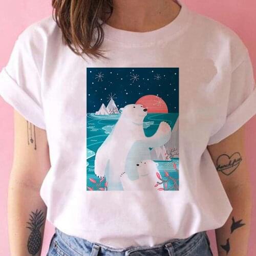 Four Seasons Animals Women T-shirt Polar Bears Who Love To Watch Sunset In Winter Printed Short Sleeve Trendy Cartoon Tshirt