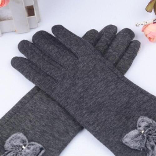 Gloves Women Bowknot Touch Screen Plush Warm Mitten Full Finger Driving Skiing Gloves
