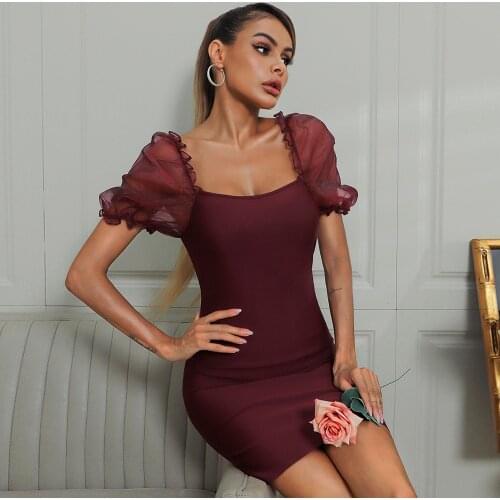 Sexy Bandage Dress Women Summer Autumn Party Dress Mesh Elegant Evening Club Celebrity New Clothes