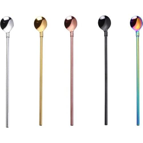 1pc Multicolour Spoon Straw Multipurpose Stainless Steel Reusable Drink Straw Drinking Spoon Coffee Tools Accessories