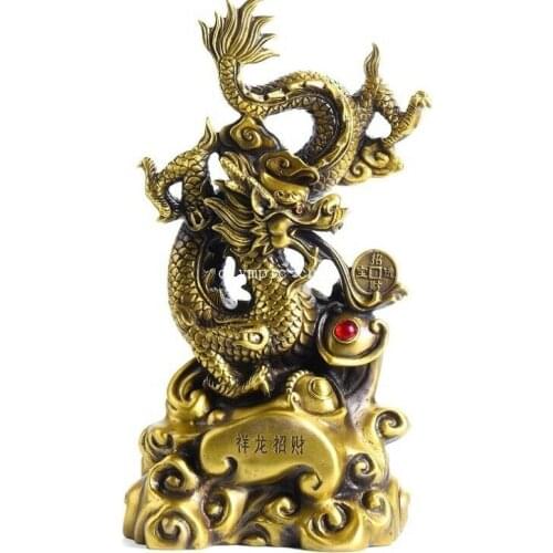 16'' brass copper home fengshui treasure wealth auspicious beast dragon statue