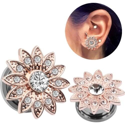 2pcs/lot 316L Stainless Steel Screw Rose Gold Star Ear Plug Flesh Tunnel Summer Ear Gauge Plug Stretcher Piercing Body Jewelry