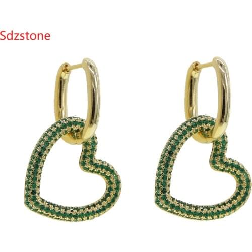 2020 Fashion Crystal Red Green Blue Double Dangle Heart Earrings Contracted Joker Long Women Drop Earrings Jewelry