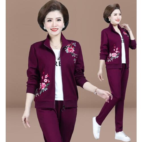2021New Spring Autumn Women Sets Sportswear Female Middle-Aged Casual Sportswear+Pants Sportswear Ladies Plus Size ClothingR1298