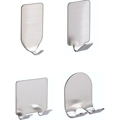4pcs Stainless Steel Holder Hook Self-Adhesive Wall Mount Hanging Rack Punch-Free Hooks for Kitchen Bathroom