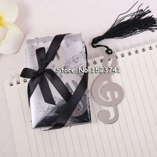 50pcs New Hollow Musical Notes Bookmarks Metal With Mini Greeting Cards Tassels Pendant Gifts Wedding Favors With Retail Box