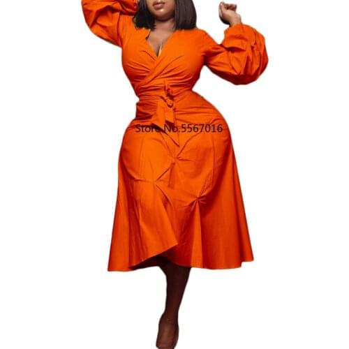 African Dresses for Women 2021 Spring and Autumn African Women V-neck Long Sleeve Yellow Red Dress African Clothes for Women