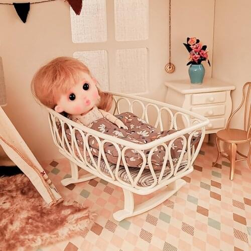 Aizulhomey Dollhouse Furniture 1:12 Shaker Mattress Bedding OB11 Metal Crib for Dolls Blyth BJD Lol Accessories Play House Toy