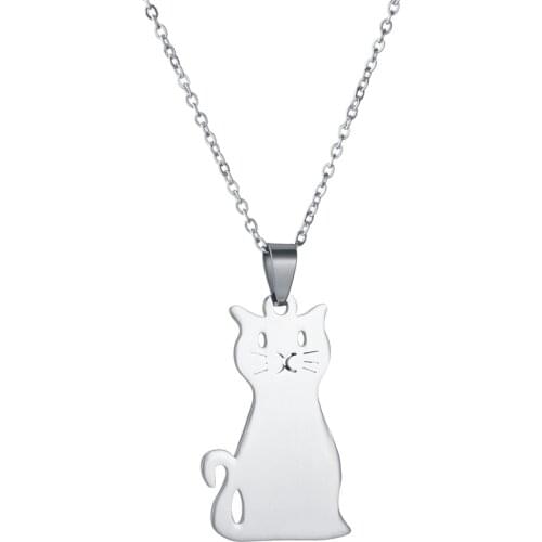 Fashion Stainless Steel Necklace Cute Cat Pendant Kids Girls Chokers Statement Necklaces Lucky Girl Jewelry