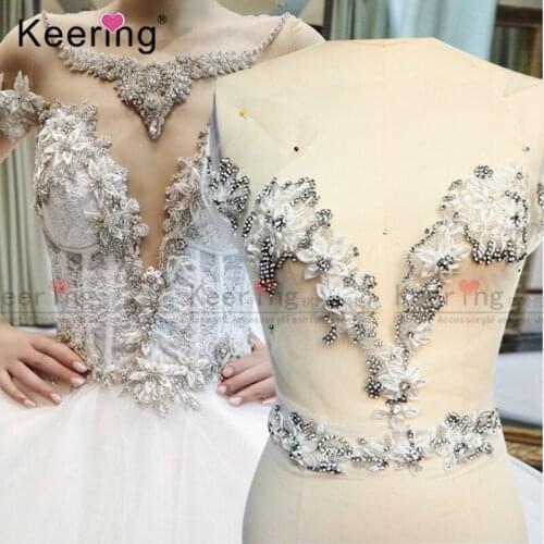 3D Flower bodice crystal rhinestone applique for wedding dress WDP-244