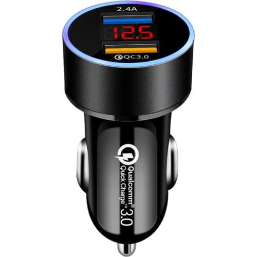 Car Charger 3.1A Digital Display Dual USB Car Charger QC 3.0 USB 12V Car Adapter Cigarette Lighter Voltage Meter