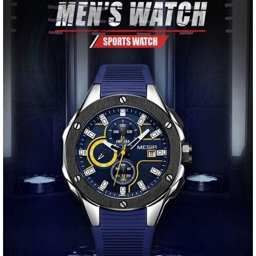 MEGIR 2053 Fashion High Quality Mens Quartz Silicone Strap Sports Watch Personalized 3 Male Waterproof Chronometer Wristwatches