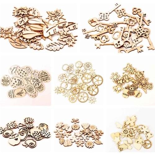 Wooden Animal Leaves Painting Scrapbooking Embellishments Craft Handmade Home Decoration Accessories DIY