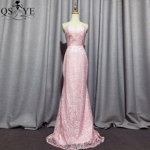 Cheap Pink Lace Prom Dresses Sweetheart Mermaid Long Evening Dress Off the Shoulder Lace Long Formal Gown Women Lace Dress