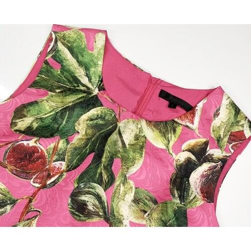 Designer Dress Womens High Quality Rose Pink Fruit Printed Jacquard Tank Dress Plus Size 2XL Vestido