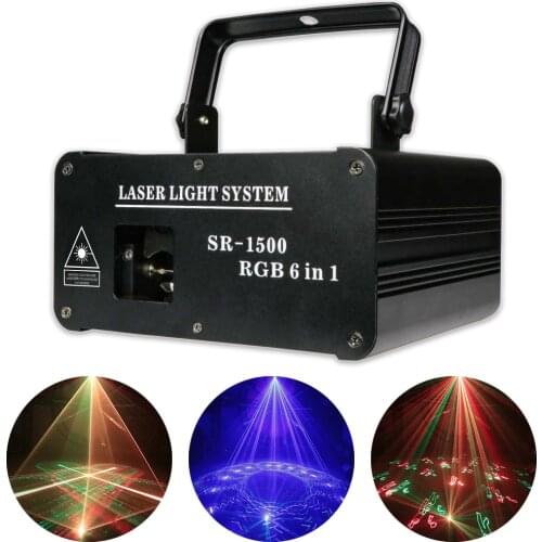 DJ 1.5W RGB Laser Light Pattern Animation 6IN1 Projector DMX512 Control Stage Effect Lighting Disco Bar Club Laser Line Scanner