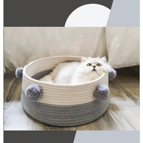 Pet Rest House Weave Cat Bed House Dog Bed For Small Dogs Cat Basket Pompon Decorate All Seasons Sleeping Bed Puppy Mat