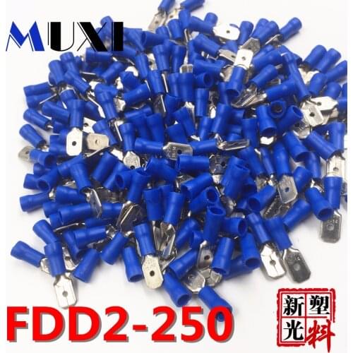FDD2-250 Male Insulated Electrical Crimp Terminal for 1.5-2.5mm2 Connectors Cable Wire Connector 100PCS/Pack BLUE