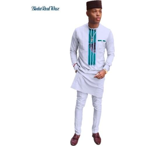 Stock Size for New Men Clothes Long Top and Pants Sets African Wax Print 2 Pieces Pants Sets for Men WY3279