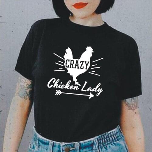 Summer Short Sleeve Harajuku Cotton Tee Shirt Femme Funny Crazy Chicken Lady T Shirt Women Tops Casual Plus Size Camiseta Mujer
