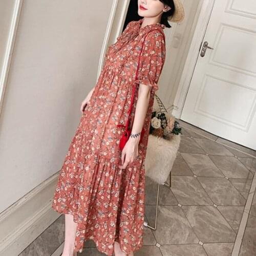 Hot Sale 2020 floral loose large size womens casual spring and summer new short sleeve large size dress