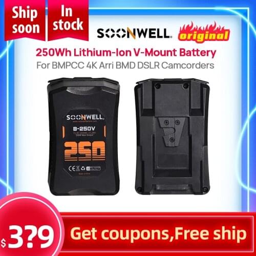 SOONWELL 250Wh Lithium-Ion V-Mount Battery High-Load Battery with Dual D-Tap & USB Port for BMPCC 4K Arri BMD DSLR Camcorders