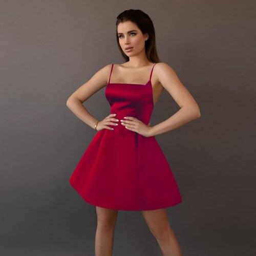 Red Slip Mini Dress Women Summer Sexy Elegantes Spaghetti Strap Party Prom Black Dresses Festival Clothing Vestidos De Fiesta