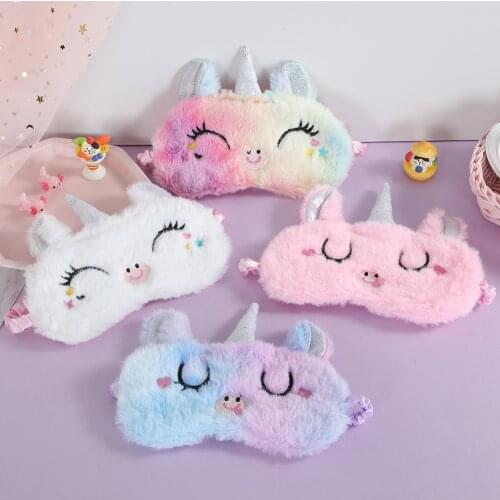 Cartoon Sleeping Unicorn Eye Mask for Children Rainbow Plush Eye Band Girl Siesta Eye Cover Travel Rest Eye-Shade