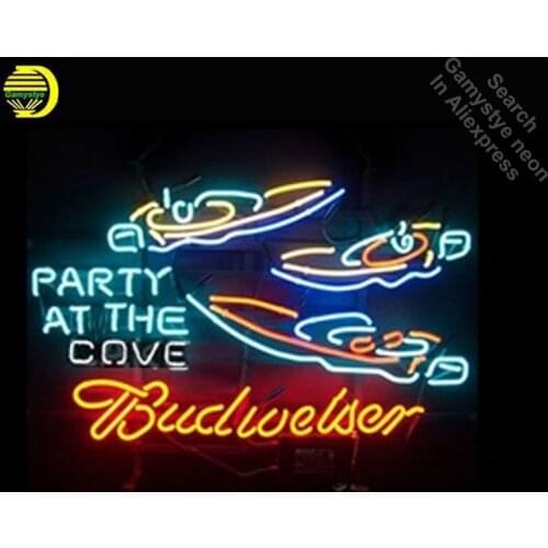 Budweise Party at the Cove neon sign Neon light GLASS Tube Neon Bulb Resistor Display Handcraft anuncio luminoso Iconic Sign