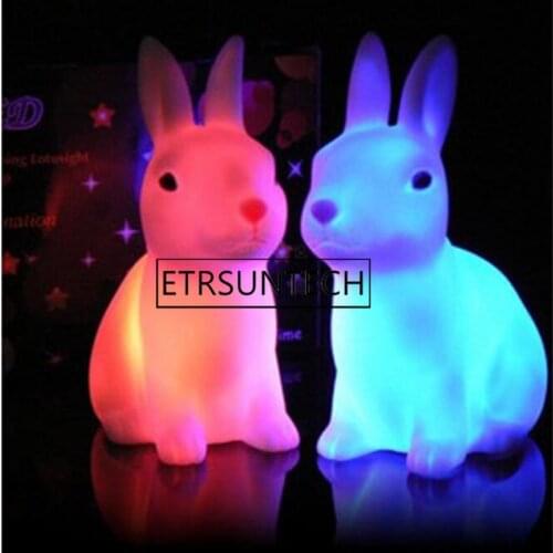100pcs Jade Rabbit Colorful Night Light Color Changing LED Childrens Night Light Baby Bedroom Table Lamp Home Party Decor Gift