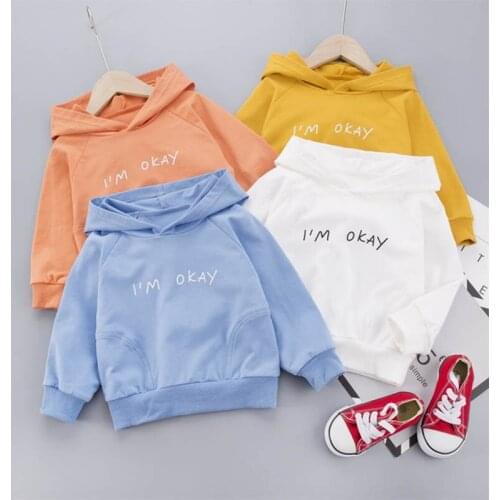 New Children Spring Autumn Pure Color Hooded Sweater Baby Girls Casual Pullover Kids Letter Tops Boy Trendy Clothing Outerwear