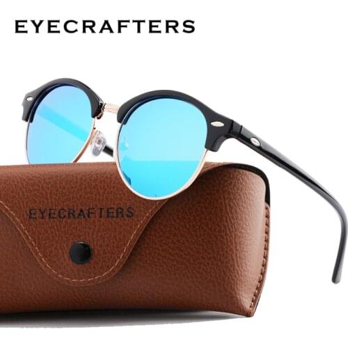 New Retro Brand Designer Club Round Sunglasses Polarized Women Men Half Frame Mirrored Polaroid Vintage Sun Glasses Eyewear 2020