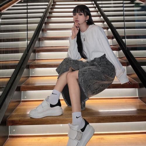 Original Film Snake Essence Custom-Made Fabric Senior Serpentine Split Of Tall Waist Jean Skirts Show Thin Big Yards Ins Korea