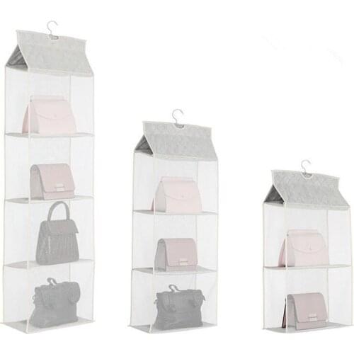 1PC Hanging Organizer Tote Bag Hanging Storage Bag Handbag Organizer in Closet Mesh Purse Tote Wardrobe Storage Basket QA 182
