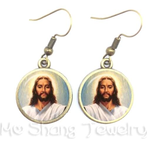 The Jesus Yahushuas Head Earrings Glass Cabochon Dangle Earrings Jewelry Christianity Earrings