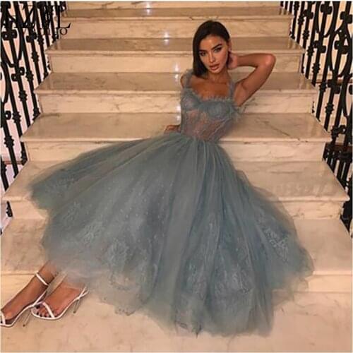 Verngo Grey Lace Evening Dress 2020 Formal Evening dresses Short Elegant Prom Gowns Party Ladies Vestido De Festa