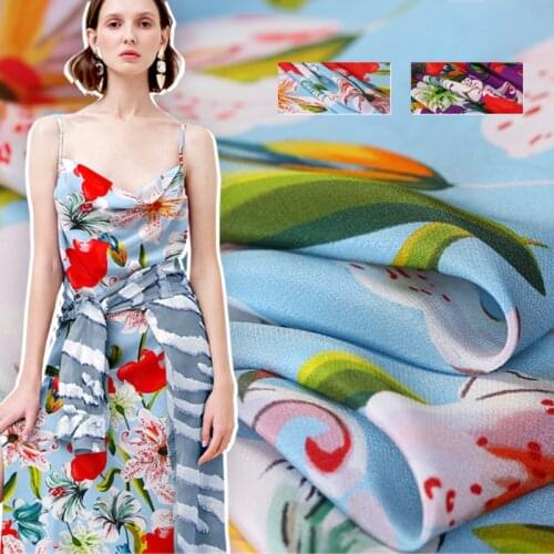 Mulberry Silk Crepe De Chine Printed Fabric Cool Breathable Two-color Skirt Custom DIY Fabrics by Meter Cloth Sewing Material