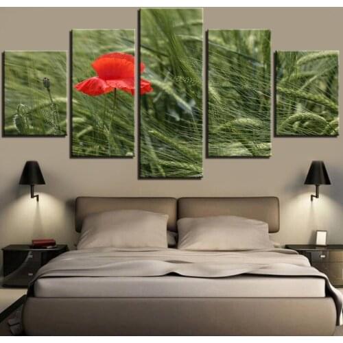 Modern Painting 5 Pieces Combined Flowers Posters Abstract Red Poppy Canvas Printings Wall Pictures for Living Room Decor