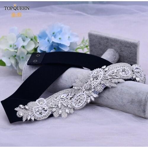 TOPQUEEN S280 Luxury Silver Crystal Belts for Dress Handmade Beaded Belt Black Evening Belt Pearl Belts for Dresses Bridal Belt
