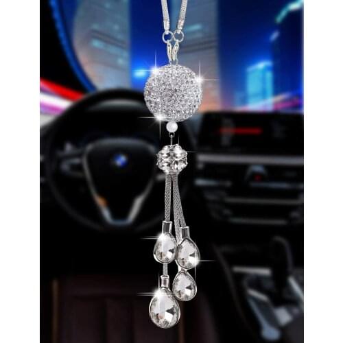 Bling Car Accessories,Cute Car Decor for Women ,Lucky Crystal Sun Catcher Ornament,Rear View Mirror Crystal Ball Charm Decor