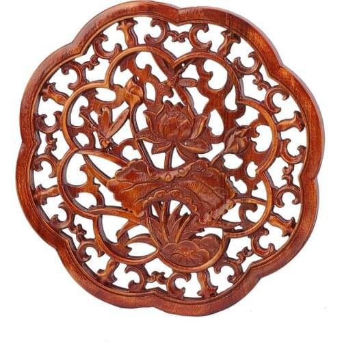 VZLX Wood Carved Applique Frame Corner Onlay Unpainted Furniture Home Door Decor Decoration Accessories Lotus
