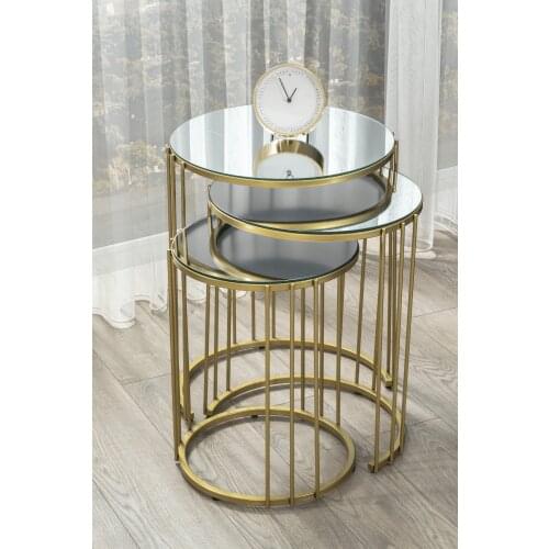 Napoli Gold Metal Legs Mirrored Zigon coffee table 3'lü coffee tables table basse furniture living room table