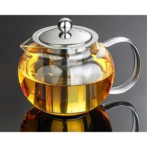 1PC 6 Capacity 350ml,500ml,650ml,800ml,950ml,1300ml Hear Resistant Glass Teapot Cup with Stainless Steel Infuser and Lid JN 1032