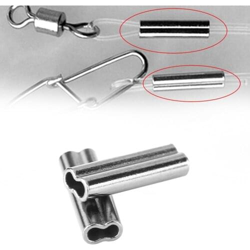 100 Pcs Fishing Line Crimping Sleeves Tube Connector Wire Tube Fishing Tackles Stainless Steel Double Oval Copper Pipe Durable