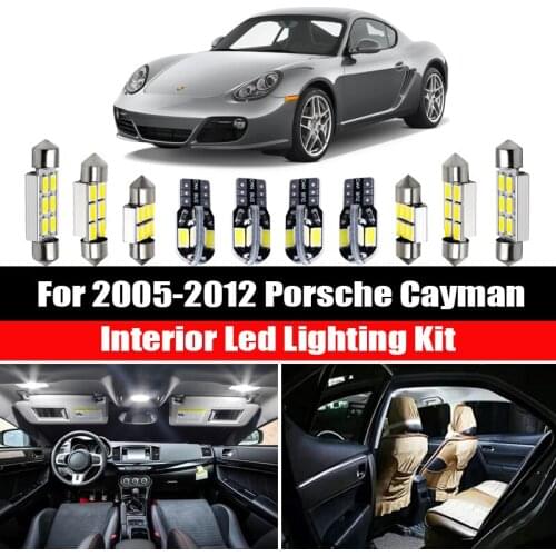 15pcs For 2005-2012 Porsche Cayman Canbus LED License Plate Lamp Interior Map Dome Lights Bulbs Kit Cargo Door Light Accessories