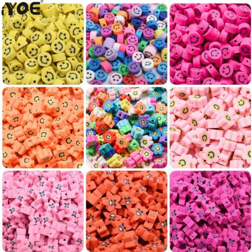 30/50/100pcs10mm Clay Spacer Beads Flat Round Smiley Face Beads Polymer Clay Beads For Jewelry Making DIY Handmade Accessorie